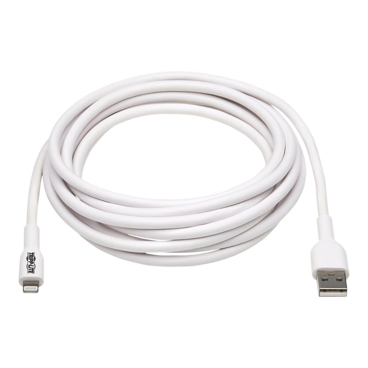 Tripp Lite Safe-IT USB-A to Lightning Charge Cable for iPhone & iPad, Male-to-Male Cable, MFi Certified, White, 9.8 Feet / 3 Meters, 2-Year Warranty (M100AB-03M-WH)