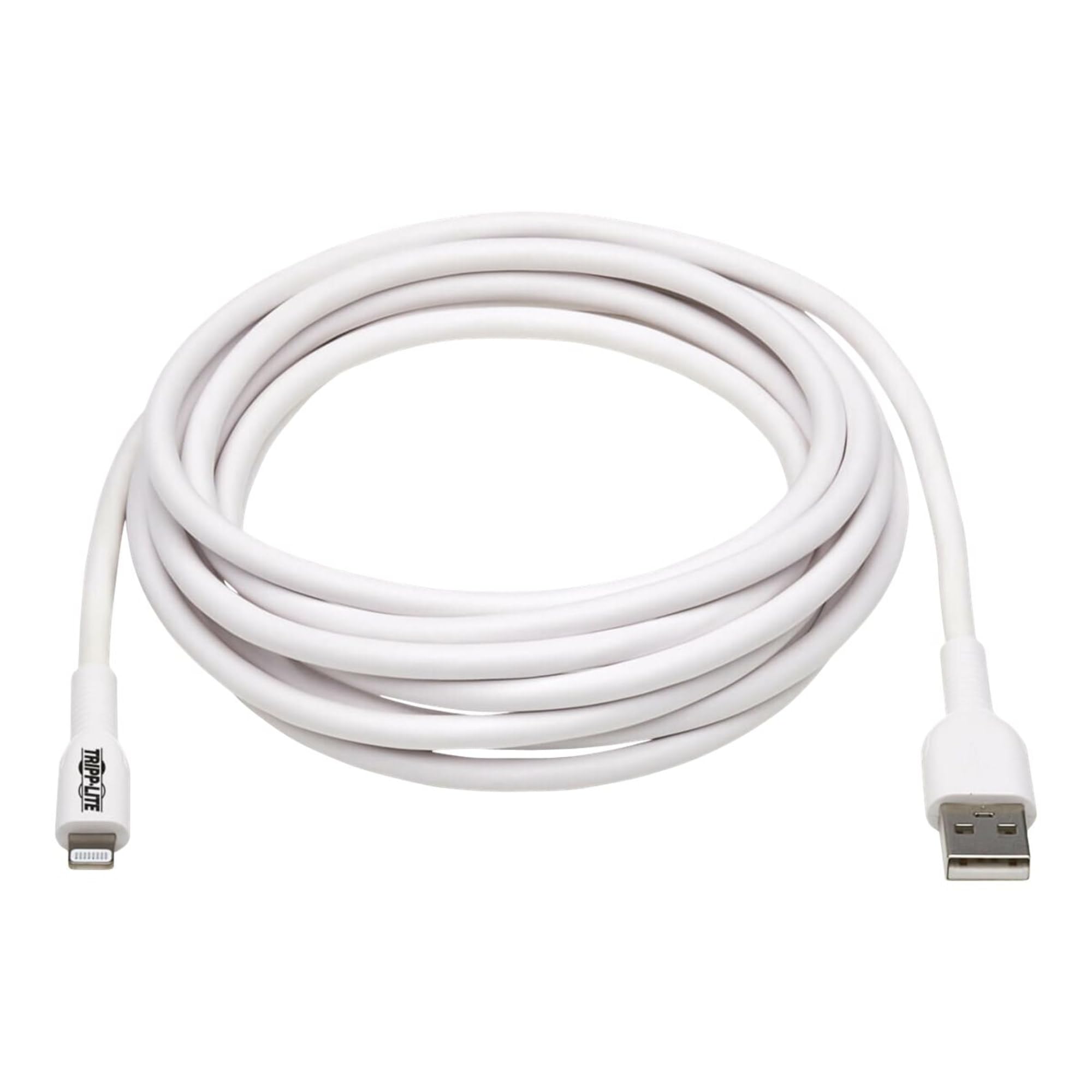 Tripp Lite Safe-IT USB-A to Lightning Charge Cable for iPhone & iPad, Male-to-Male Cable, MFi Certified, White