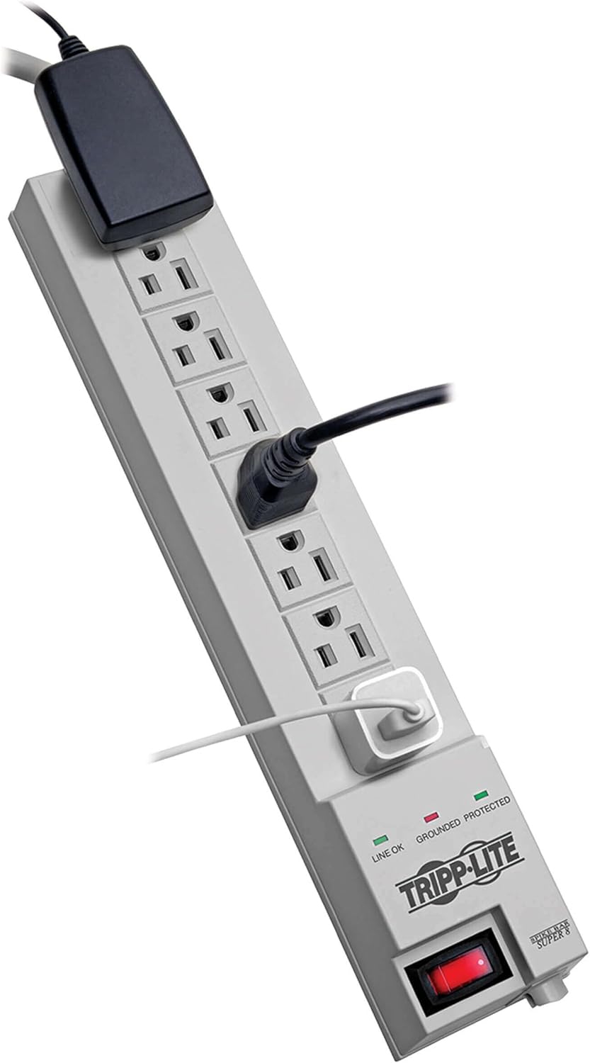 Tripp Lite 8 Outlet Surge Protector Power Strip, 8ft Cord, Right Angle Plug, $35,000 INSURANCE (SK6-6)