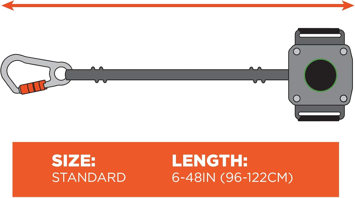 Ergodyne Squids 3002 Retractable Tool Lanyard with Locking Carabiner, Straps to Attach to Belt or Harness, Gray, Standard
