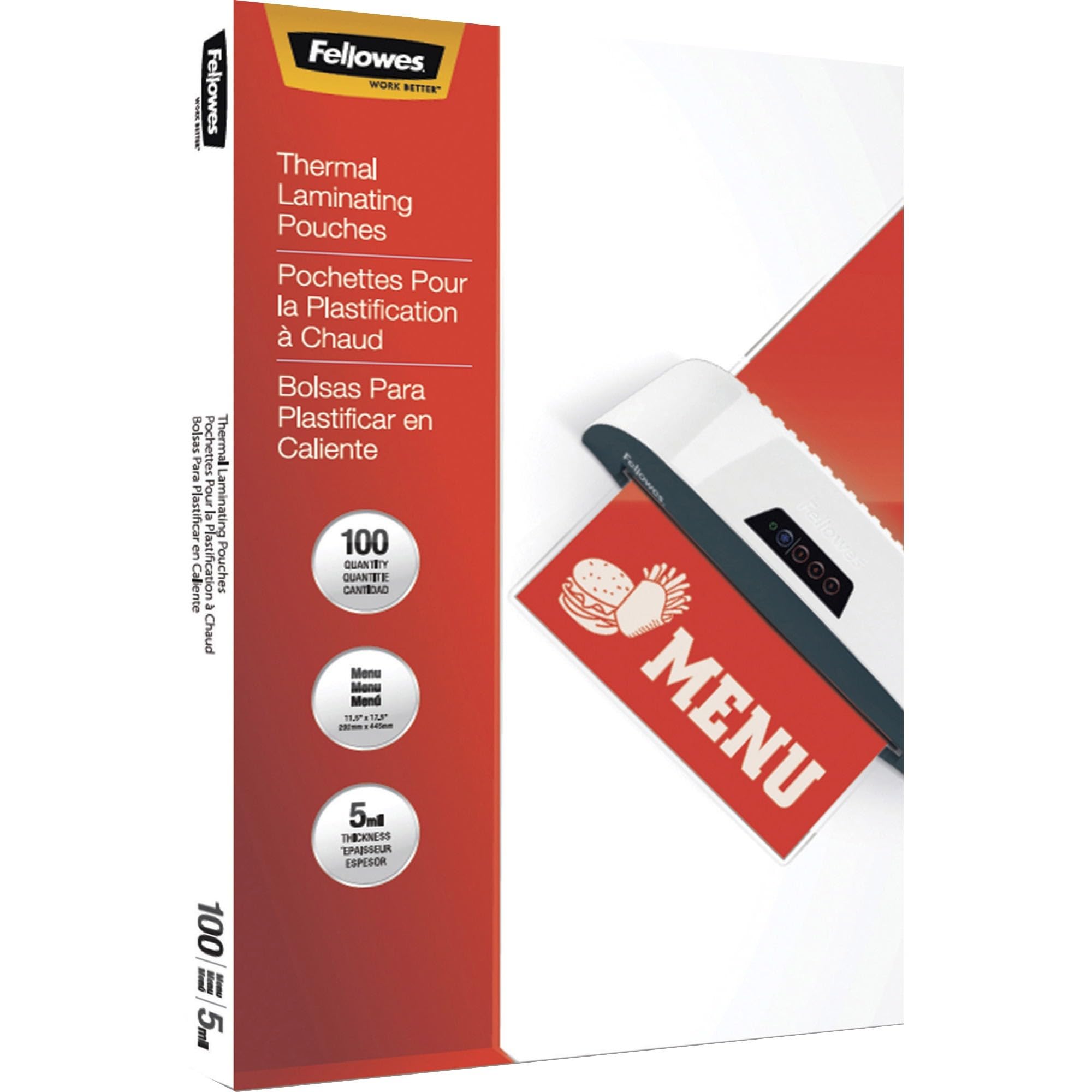 Fellowes® Thermal Laminating Pouches, 17-1/2" x 11-1/2", 5 Mil, Clear, Pack of 100