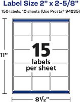 AVERY Glossy Clear Rectangle Labels, Sure Feed Technology, 2" x 2-5/8"