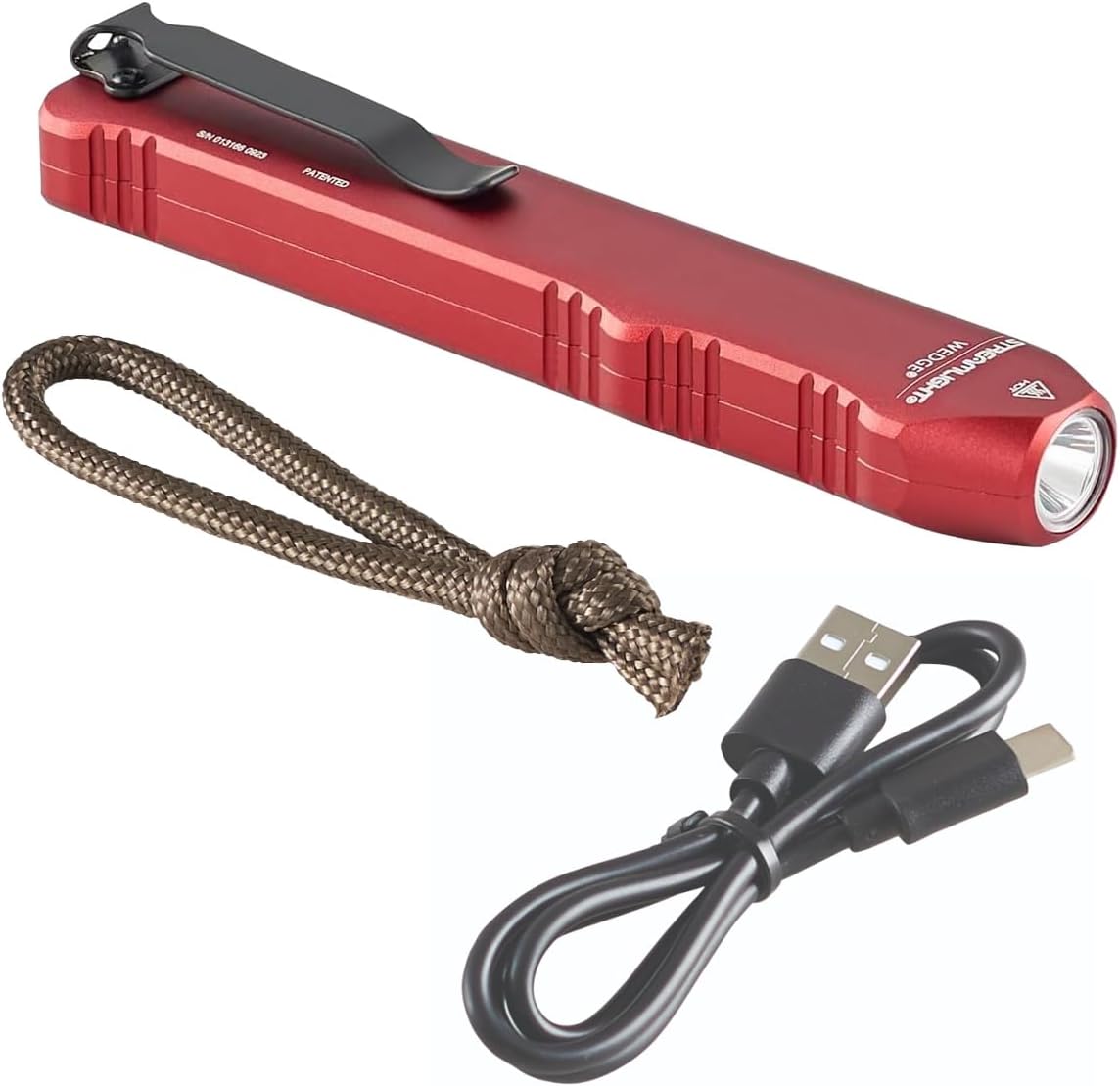 Streamlight 88814 Wedge 300-Lumen Slim Everyday Carry Flashlight, Includes USB-C Cable and Lanyard, Red
