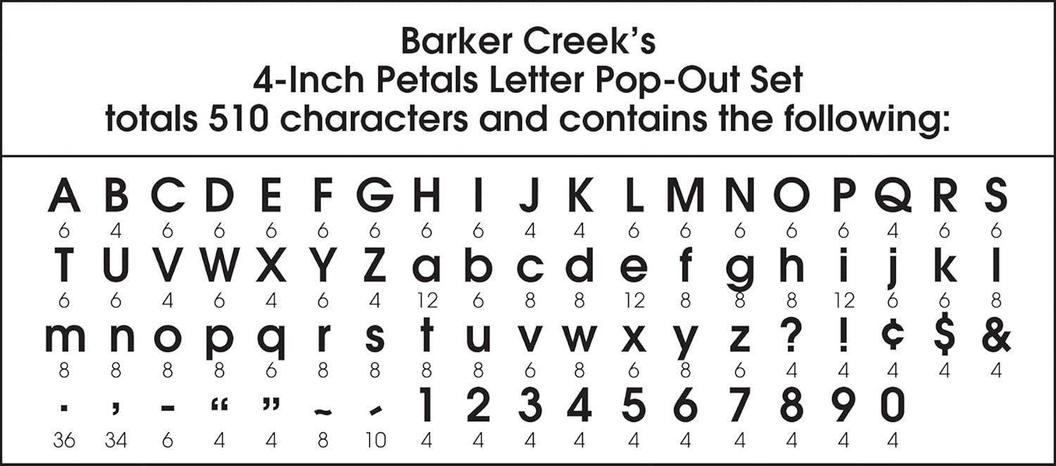 Barker Creek 4" Letter Pop-Outs 2-Pack, Petals, Jazz Up Your Bulletin Boards with These Colorful Letters, 510 Upper and Lowercase Letters, Numbers & Punctuation Marks, 4" (3982)