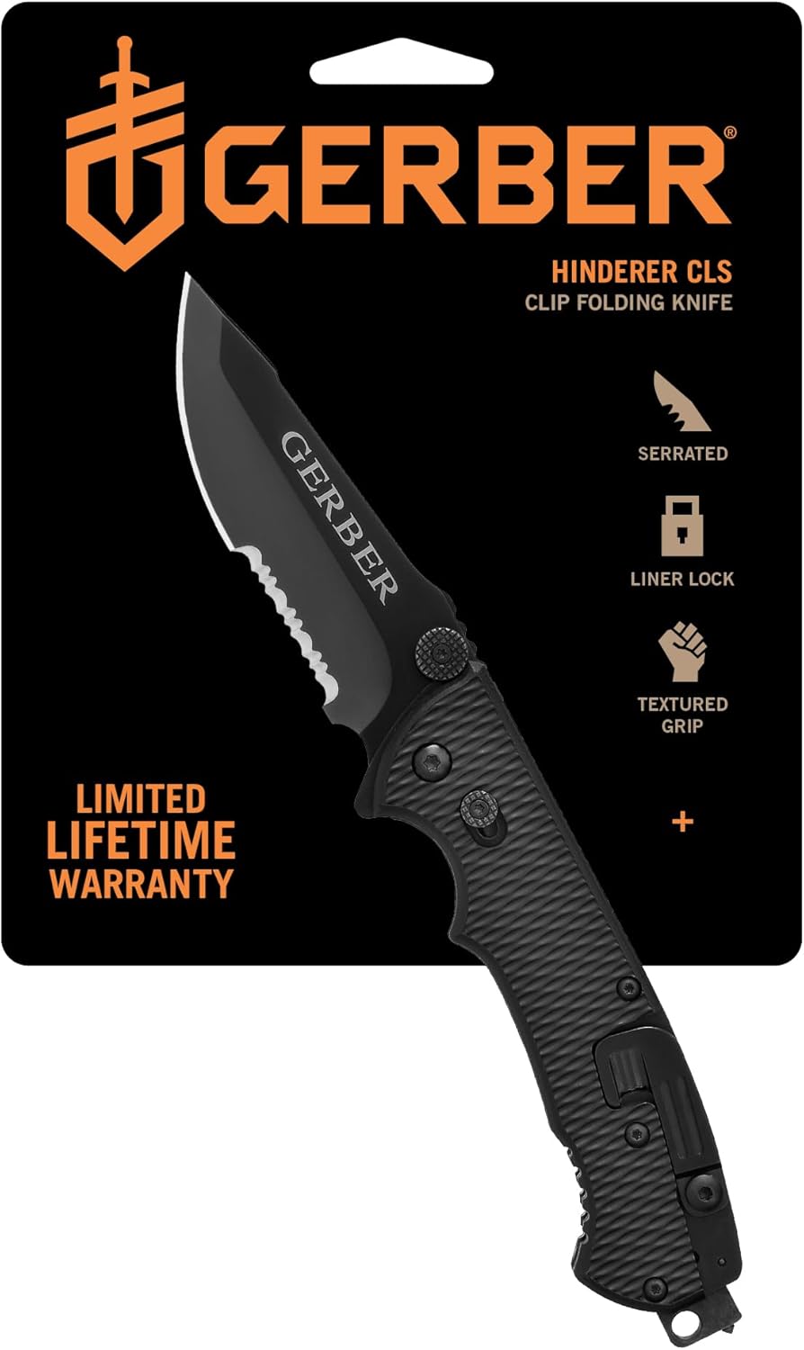 Gerber Gear Hinderer CLS Knife with Serrated Edge - 3.5" Serrated Blade Folding Knife - EDC Gear and Equipment