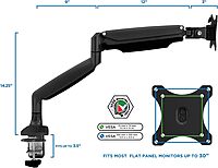 Mount-It! Single Monitor Arm Desk Mount | Gas Spring Monitor Arm | Full Motion Articulating Height Adjustable | Fits 21 22