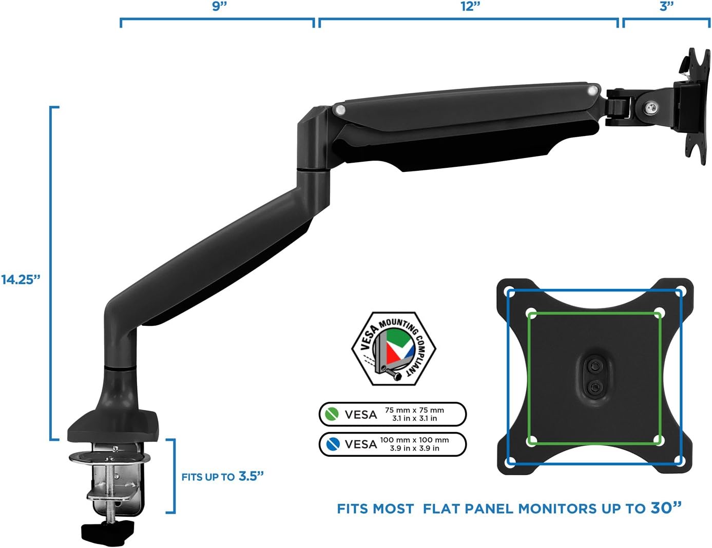 Mount-It! Single Monitor Arm Desk Mount | Gas Spring Monitor Arm | Full Motion Articulating Height Adjustable | Fits 21 22