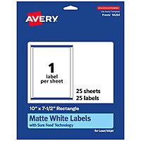 AVERY Matte White Rectangle Labels, Sure Feed Technology, 10" x 7.5"