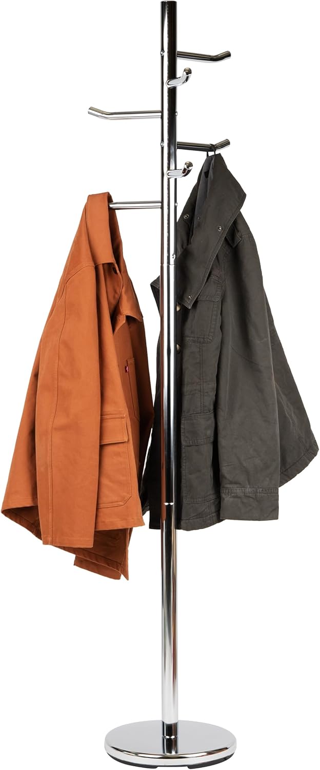 Mind Reader Freestanding Coat Rack, Multi-Hook Organizer for Office or Entryway, Metal, Silver