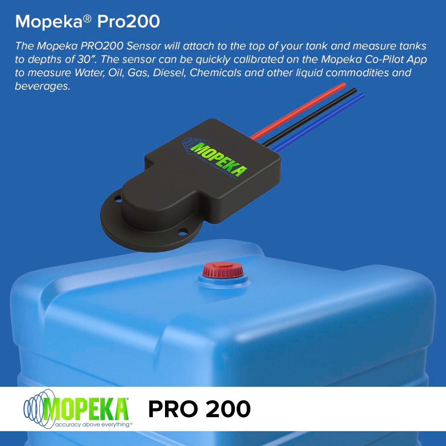 Mopeka Pro200 - Bluetooth & Wired Ultrasonic Sensor for Non-Pressurized Tanks