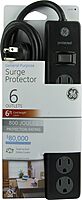 GE General Purpose 6-Outlet Surge Protector, 6 ft Extension Cord, 800 Joules, Twist-to-Close Safety Outlet Covers, Flat Plug, Protected Indicator Light, Integrated Circuit Breaker, Black, 14091
