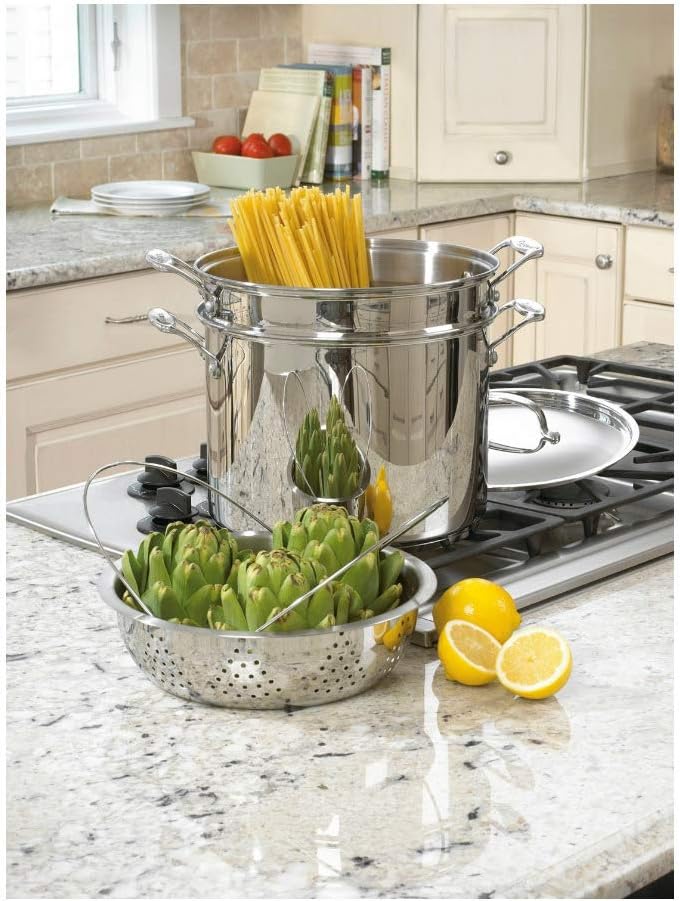 Cuisinart 4-Piece Cookware Set, 12 Quarts, Chef's Classic Stainless Steel Pasta/Steamer, 77-412P1