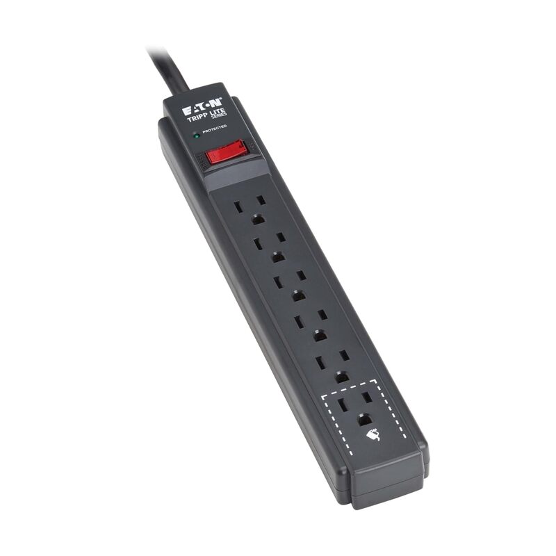 Eaton Tripp Lite Series 6-Outlet Surge Protector Power Strip, 3ft Extension Cord, 600 Joules, 15A Circuit Breaker, Black