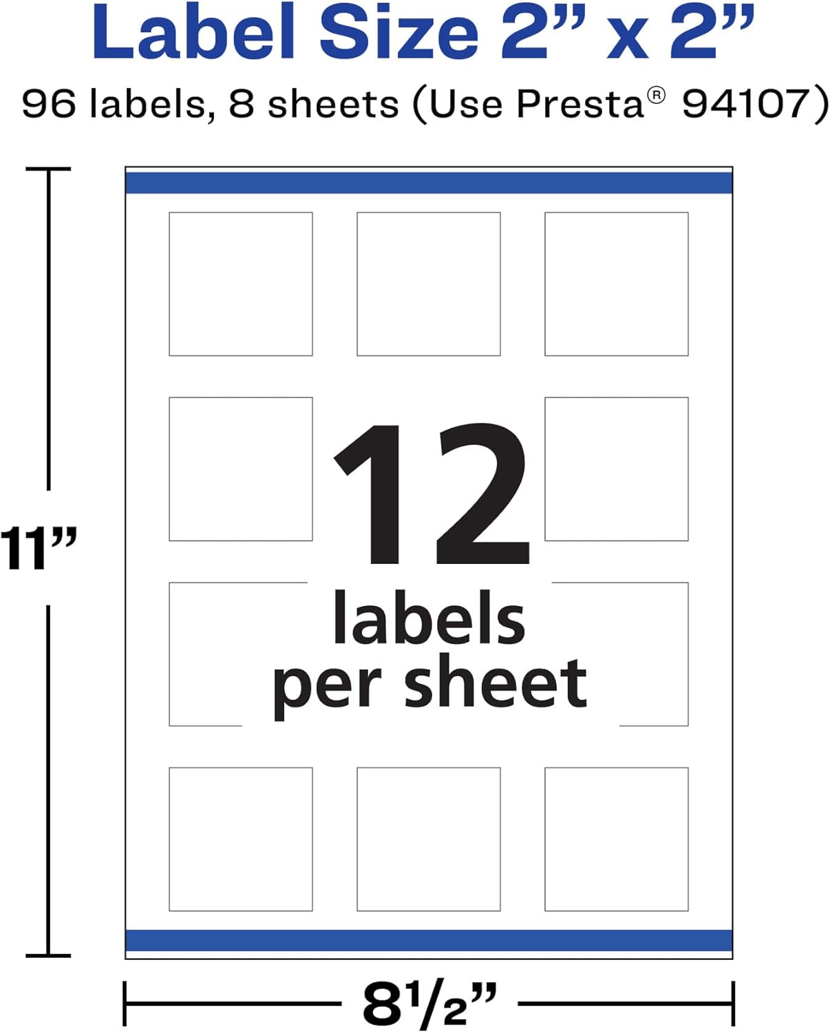 Avery Durable Removable Square Labels, Sure Feed Technology, 2" x 2", Matte White Film, Water-Resistant, Print-to-The-Edge