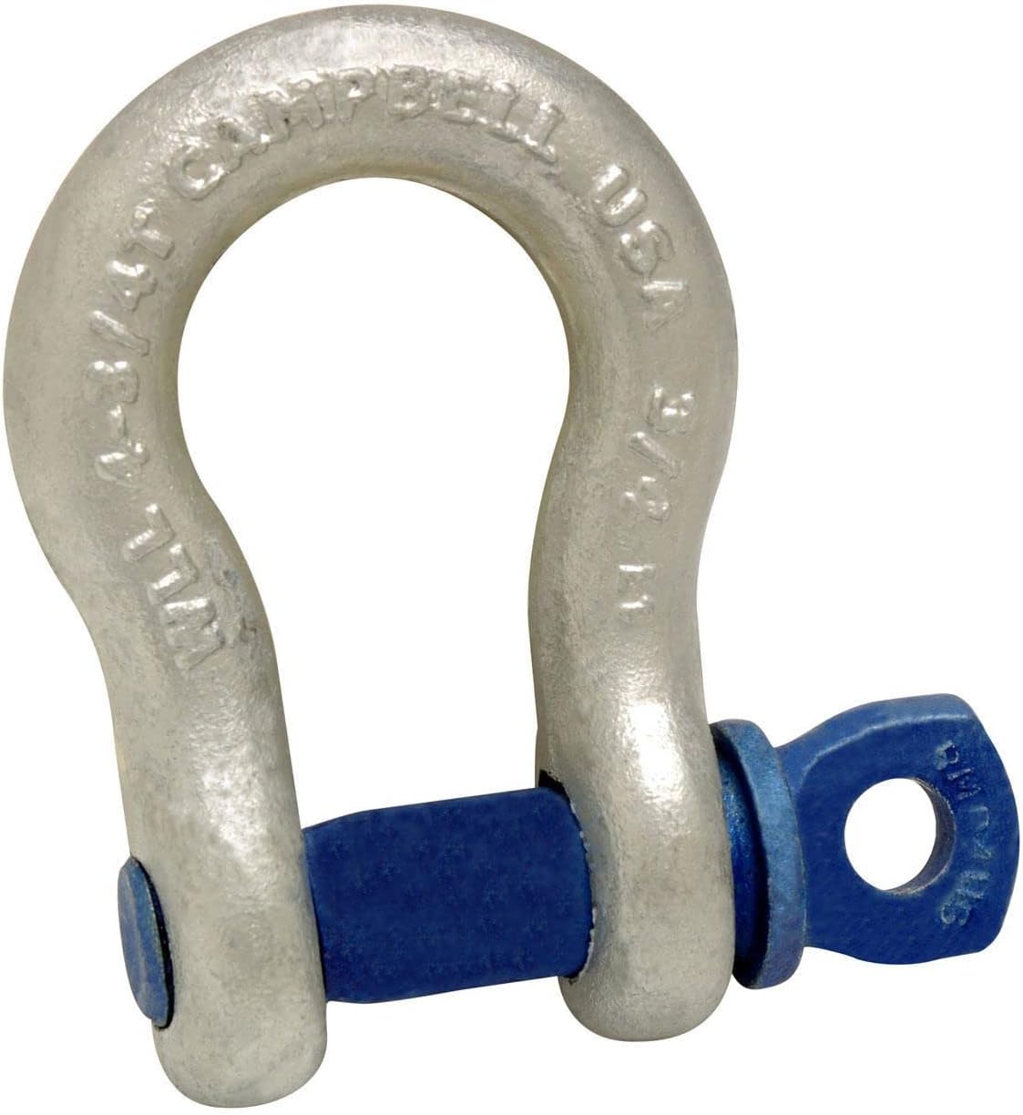 Campbell 419 Screw Pin Anchor Shackles, Drop-Forged Carbon Steel, Galvanized, 3/8" Trade, 1 ton Working Load Limit