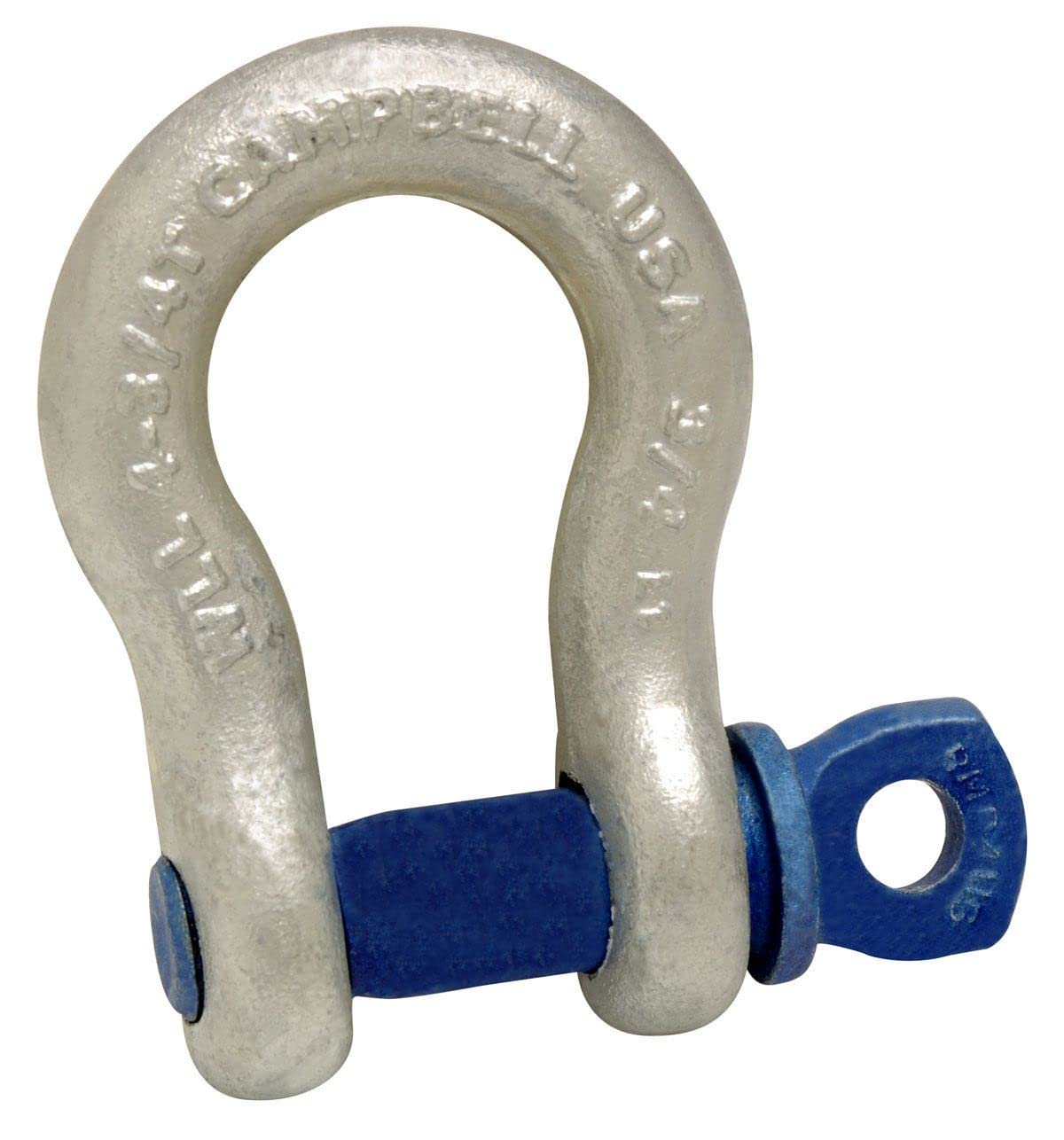 Campbell 419 Screw Pin Anchor Shackles, Drop-Forged Carbon Steel, Galvanized, 3/8" Trade, 1 ton Working Load Limit