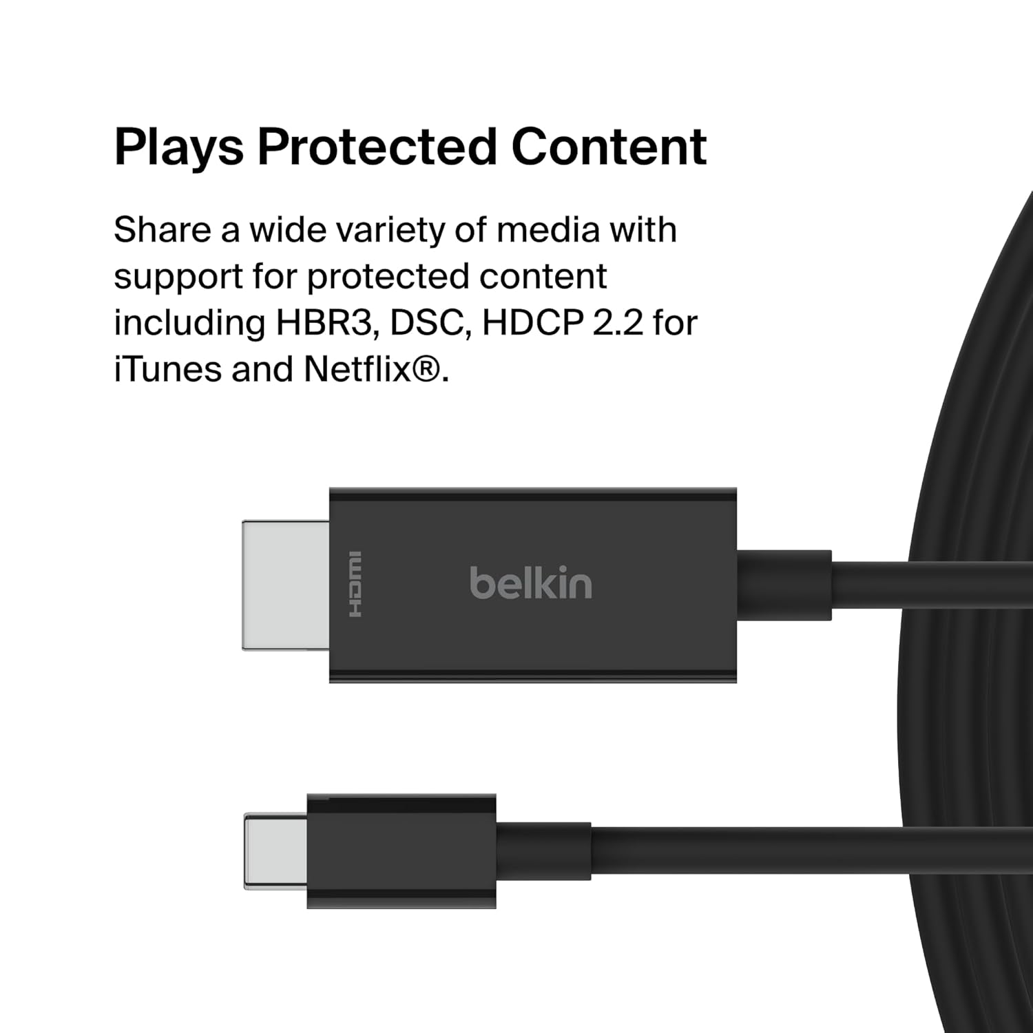 Belkin USB Type C to HDMI 2.1 Cable, 6.6FT/2M Cable with 8K@60Hz, 4K@144Hz, HDR, HBR3, DSC, HDCP 2.2