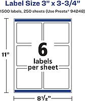 Avery Matte White Rectangle Labels, Sure Feed Technology, 3" x 3.75"