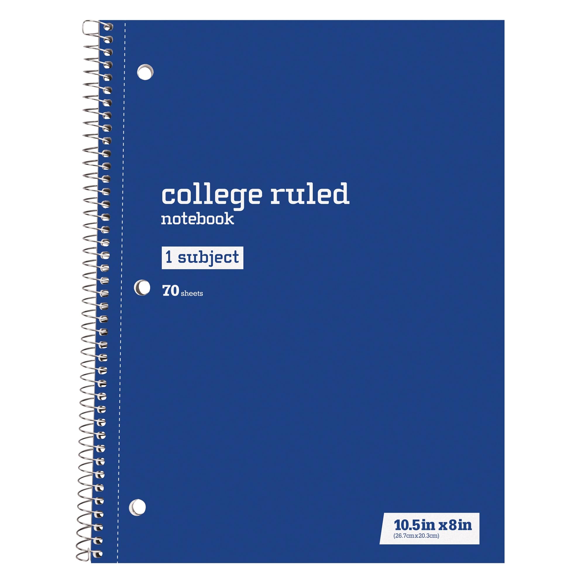 Just Basics® Spiral Notebook, 7 1/2" x 10 1/2", College Ruled, 140 Pages (70 Sheets), Blue