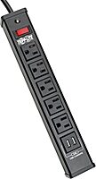 Tripp Lite 5 Outlet Surge Protector Power Strip, 6ft Cord, 450 Joules, 2 USB Charging Ports, Led, $10K Insurance (TLM526USBB), 14.25in. X 4.75in. X 2.00in,Black