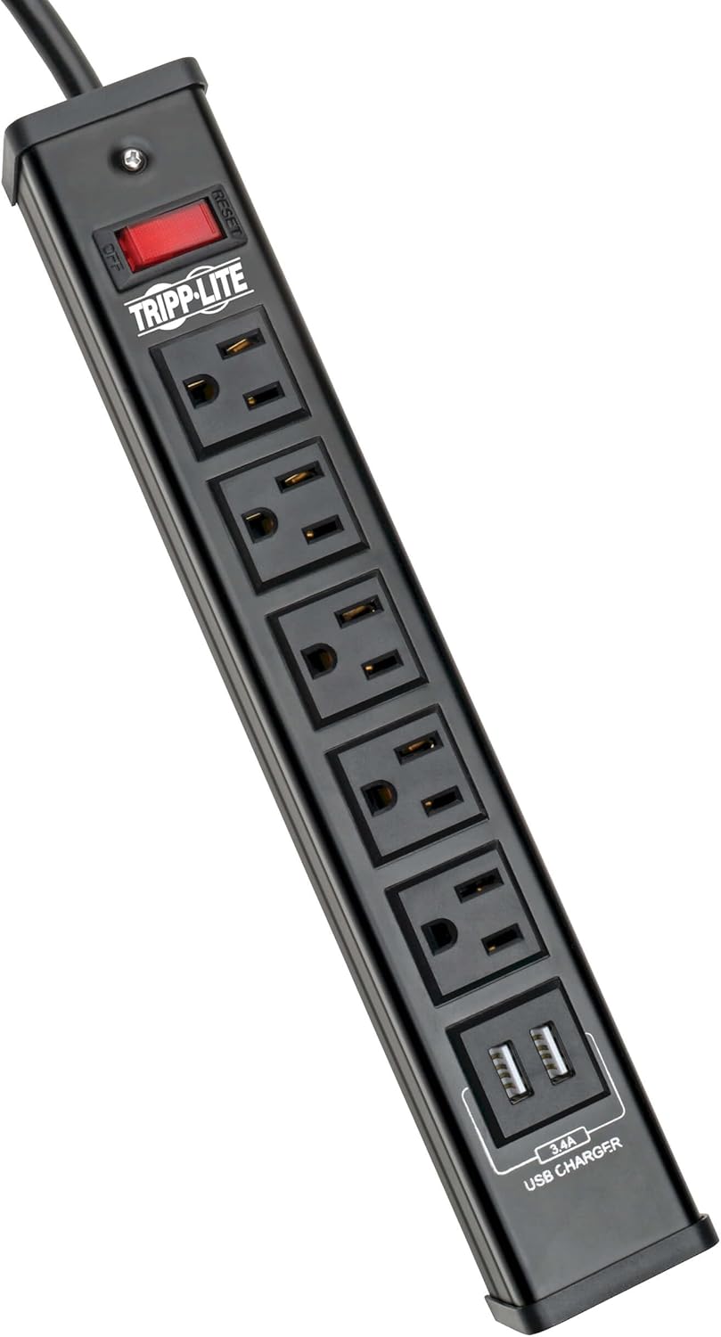 Tripp Lite 5 Outlet Surge Protector Power Strip, 6ft Cord, 450 Joules, 2 USB Charging Ports, Led