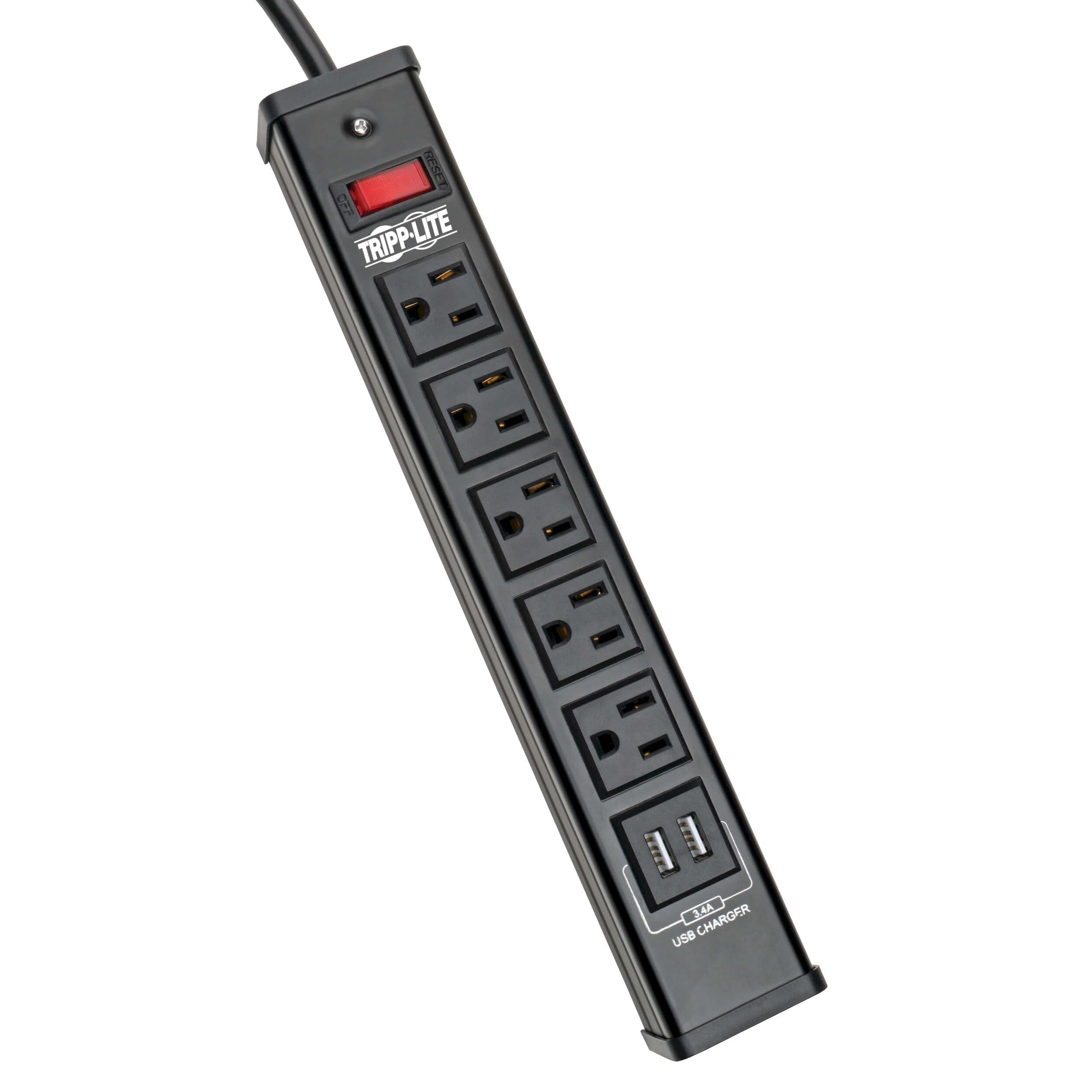 Tripp Lite 5 Outlet Surge Protector Power Strip, 6ft Cord, 450 Joules, 2 USB Charging Ports, Led