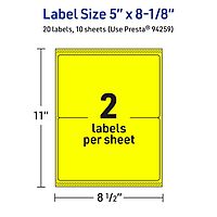 Avery Printable Rectangle Labels, Sure Feed Technology, 5" x 8-1/8", Neon Yellow, Laser/Inkjet Printable
