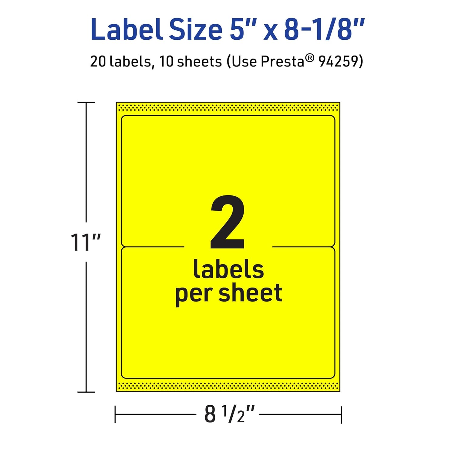 Avery Printable Rectangle Labels, Sure Feed Technology, 5" x 8-1/8", Neon Yellow, Laser/Inkjet Printable
