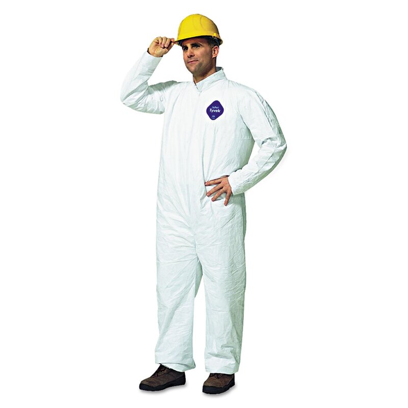 DuPont 251-TY120S-L Tyvek Coveralls, Open Wrist/ankle, Hd Polyethylene, White, Large, 25/carton