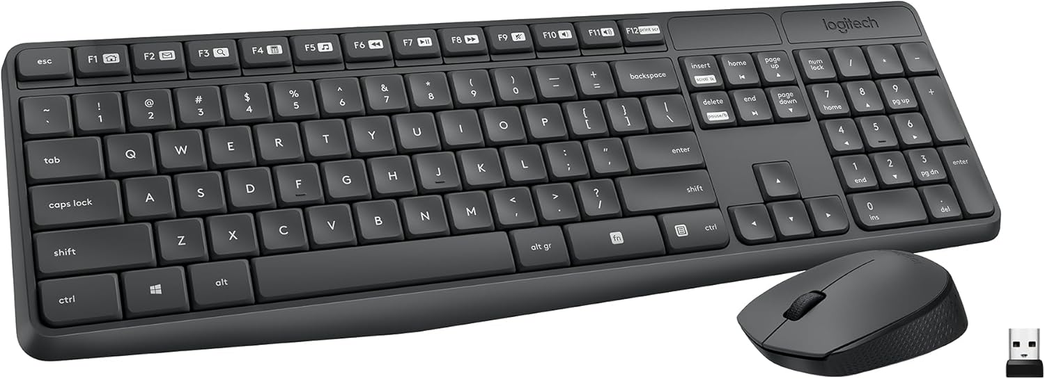Logitech MK235 Wireless Keyboard and Mouse Combo for Windows, USB Receiver, Long Battery Life