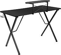 Flash Furniture Mallot Black Gaming Desk with Cup Holder, Headphone Hook, and Monitor/Smartphone Stand Black 51.5"