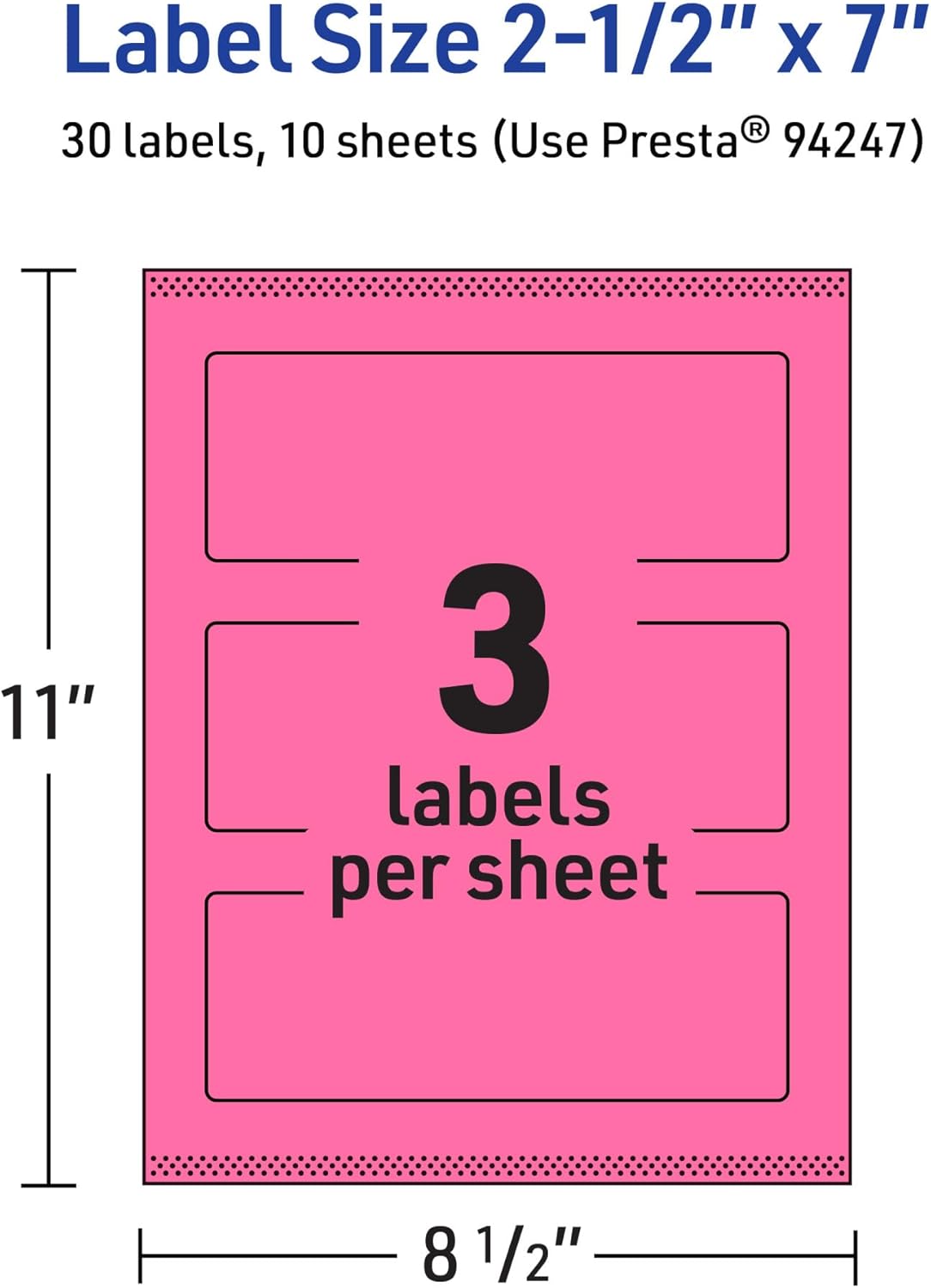 Avery Printable Rectangle Labels, Sure Feed Technology, 2-1/2" x 7", Bright Pink, Print-to-The-Edge, Laser/Inkjet Printable