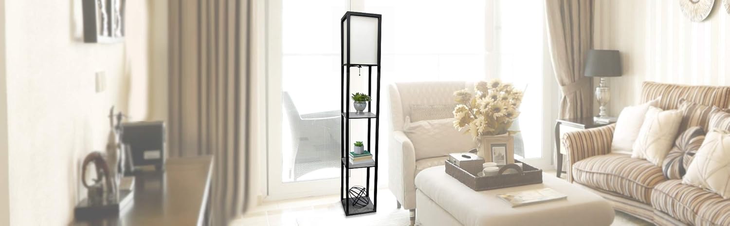 SIMPLE DESIGNS LF1014 3-Shelf Floor Lamp Linen Shade