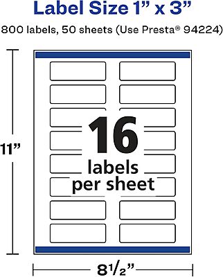 AVERY Glossy White Rectangle Labels 1" x 3" Sure Feed