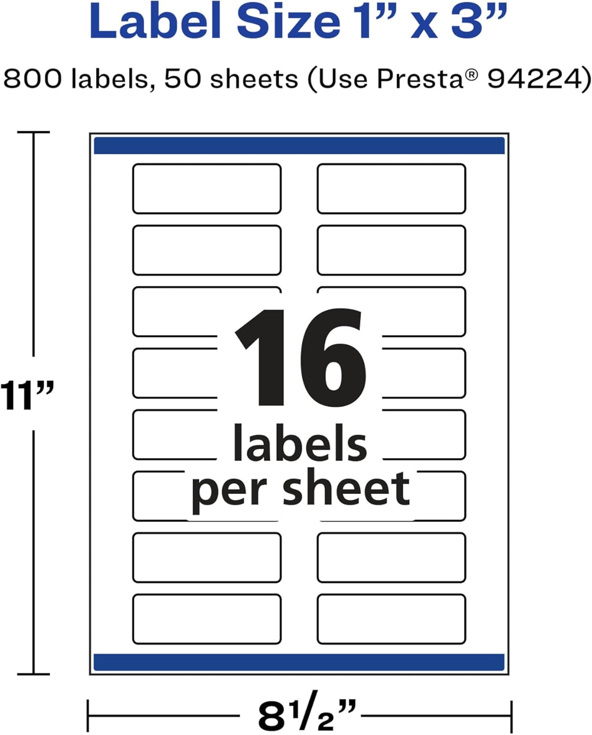 AVERY Glossy White Rectangle Labels 1" x 3" Sure Feed