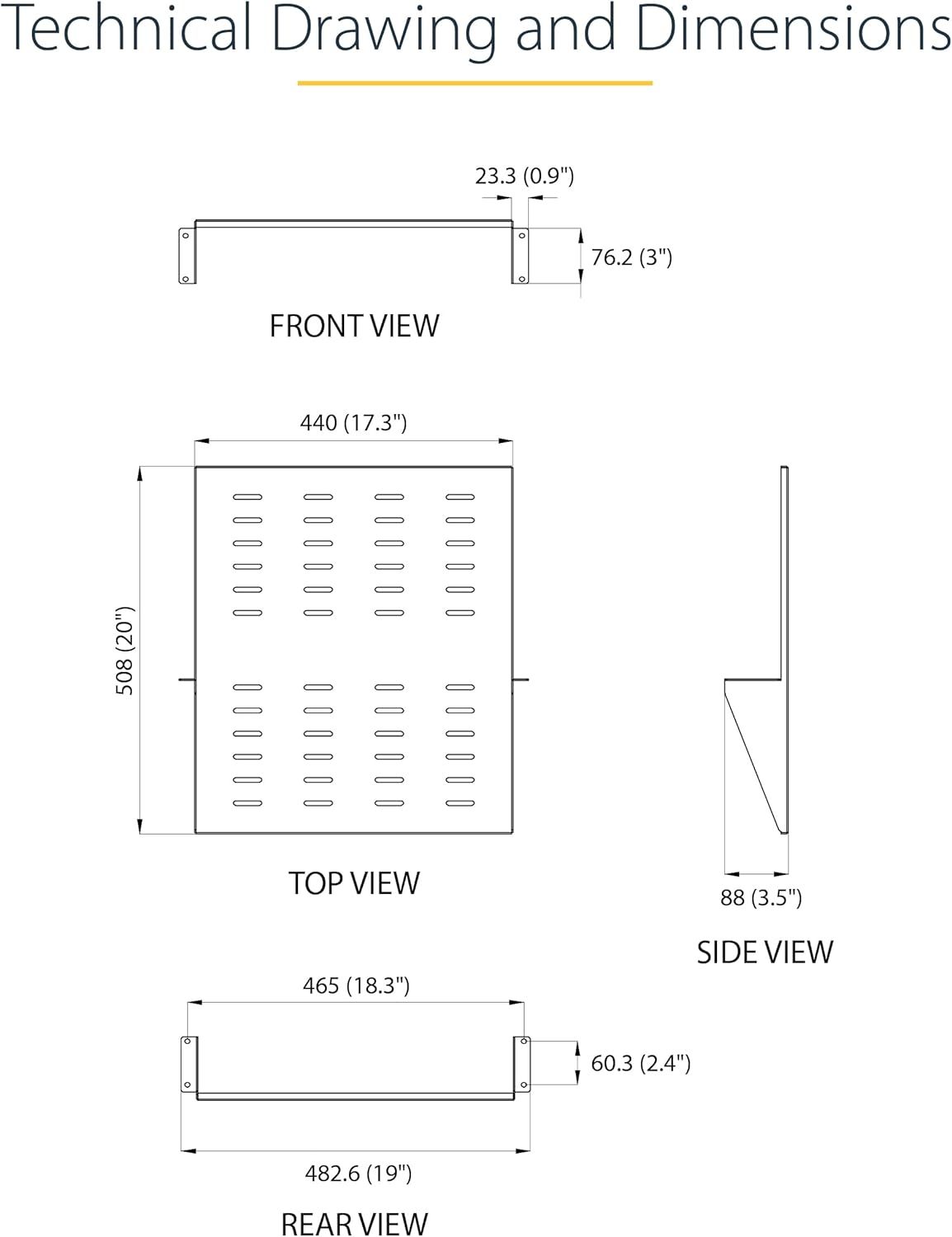 StarTech.com 2-Post Server Rack Shelf - Center Mount - 19 Inch -2U - Black - Supports up to 75 lb. (34 kg)
