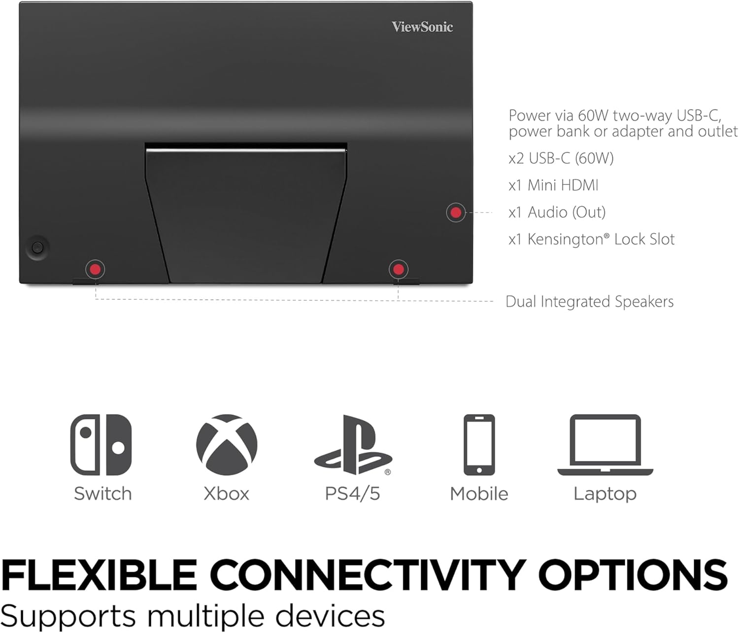 VIEWSONIC Portable 1080p IPS Monitor with 60W USB-C and Mini HDMI