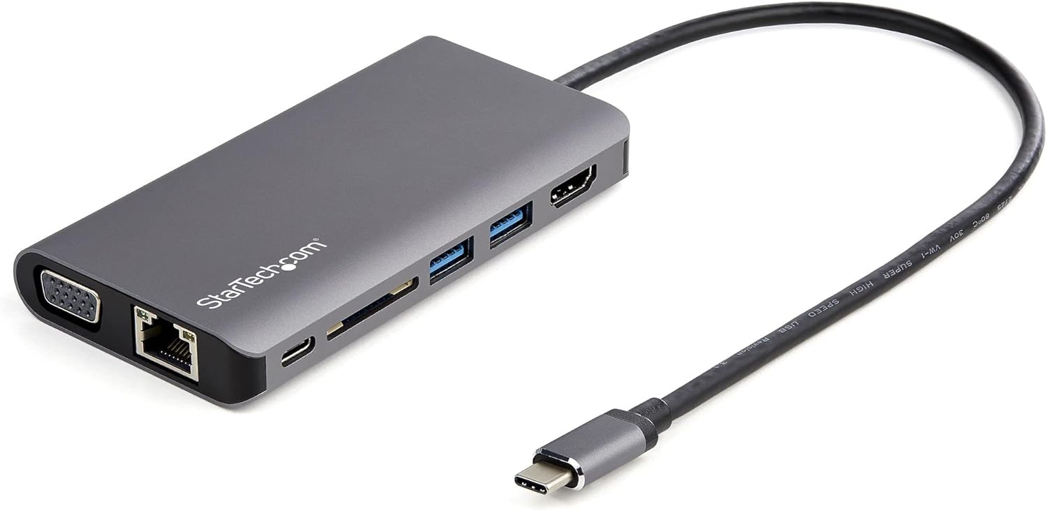 StarTech.com USB C Multiport Adapter - USB-C Mini Travel Dock w/ 4K HDMI or 1080p VGA - 3x USB 3.0 Hub, SD, GbE, Audio