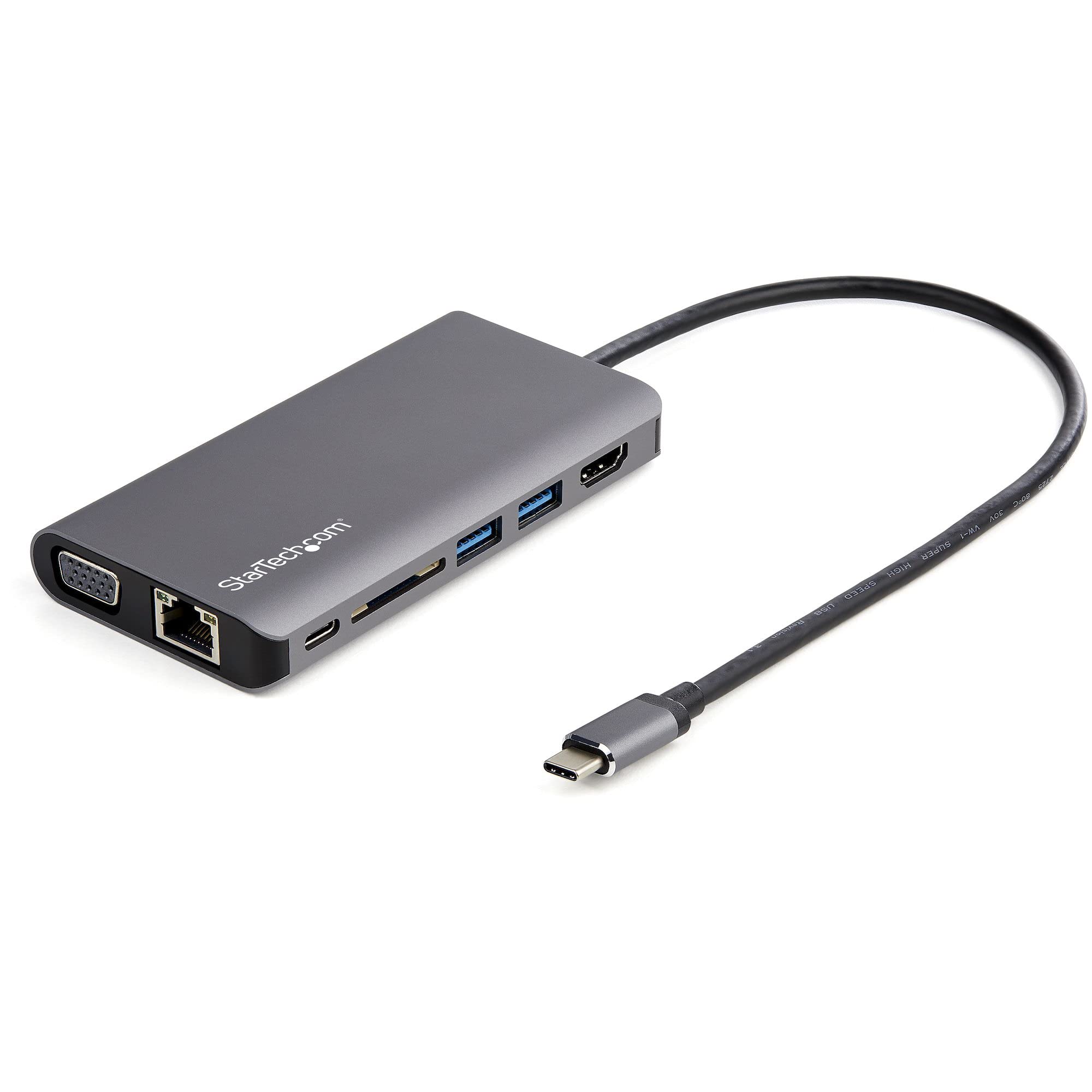 StarTech.com USB C Multiport Adapter - USB-C Mini Travel Dock w/ 4K HDMI or 1080p VGA - 3x USB 3.0 Hub, SD, GbE, Audio