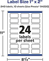 Avery Glossy Clear Rectangle Labels, Sure Feed Technology, 1" x 2", Laser/Inkjet Printable
