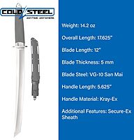 Cold Steel Magnum Tanto VG-10 San Mai Razor-Sharp Blade Kray-Ex Handle Military Tactical Fixed Blade Knife w/Secure-Ex Sheath Black XII - 12" Blade Length
