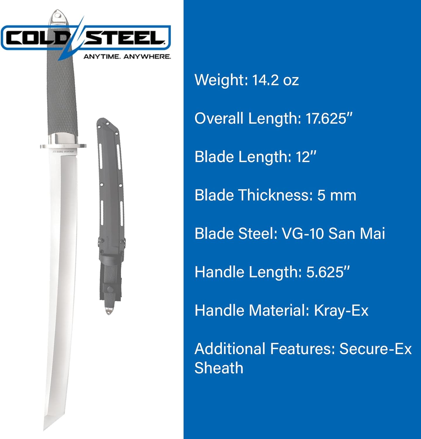Cold Steel Magnum Tanto VG-10 San Mai Razor-Sharp Blade Kray-Ex Handle Military Tactical Fixed Blade Knife withSecure-Ex