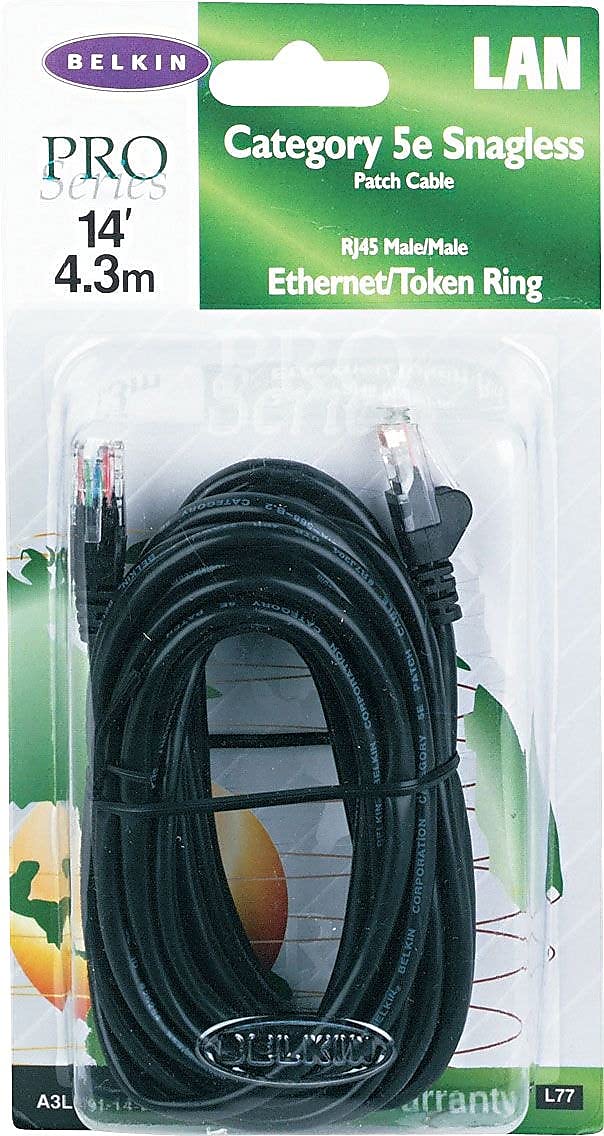 Belkin Snagless CAT5E Patch Cable - RJ45M/RJ45M - 14ft - Black
