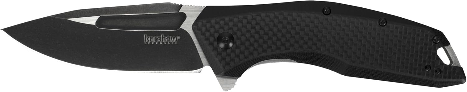 Kershaw Flourish Pocket Knife (3935); 3.5-Inch Blackwash Clip Point Blade with Black Carbon Fiber Handle