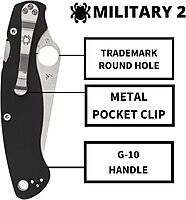 Spyderco Military 2 Folding Knife with 4-inch CPM S30V Steel Blade - Compact & G-10 Handle - Everyday Carry - PlainEdge - C36GP2