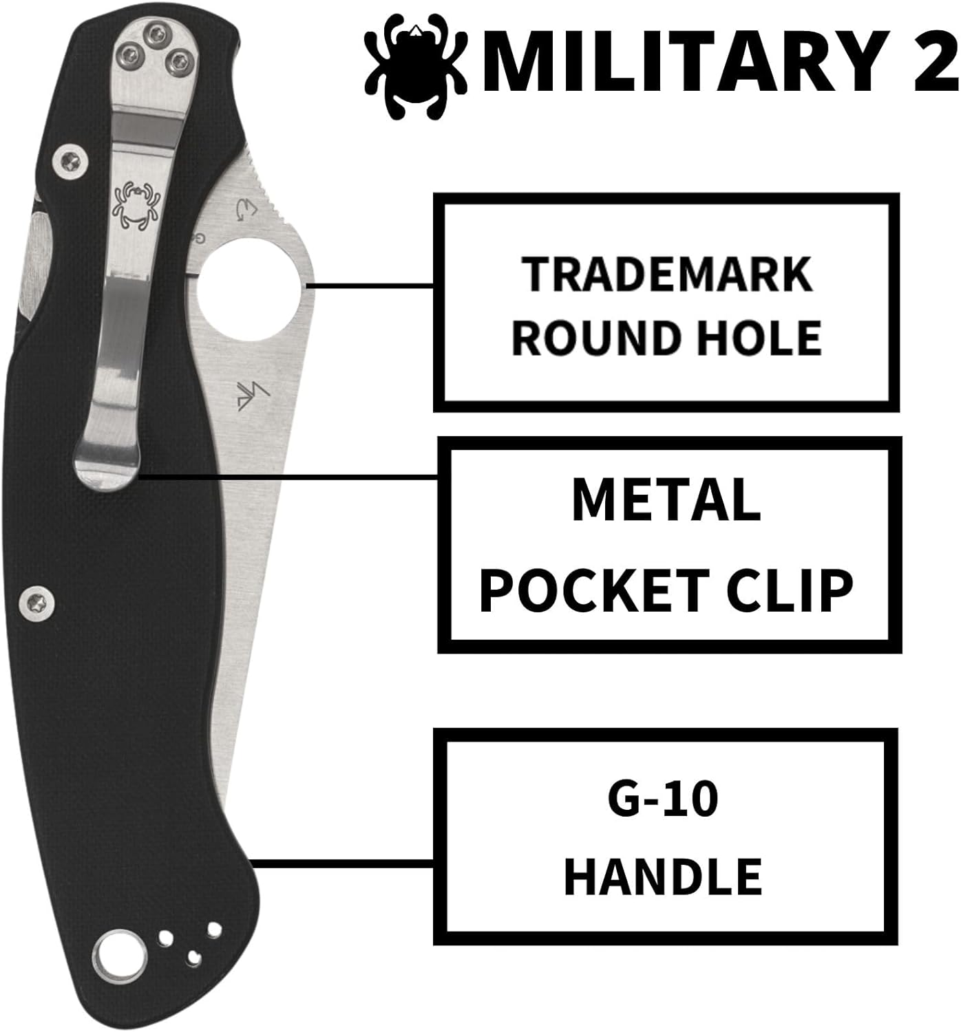 Spyderco Military 2 Folding Knife with 4-inch CPM S30V Steel Blade - Compact & G-10 Handle - Everyday Carry - PlainEdge
