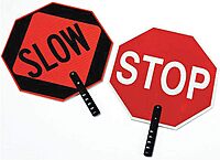 Cortina ABS Plastic Pole Mounted Paddle Sign, STOP/SLOW, 03-851, 18 Sign with 9 Polygrip Handle, Red on Orange Red/Orange