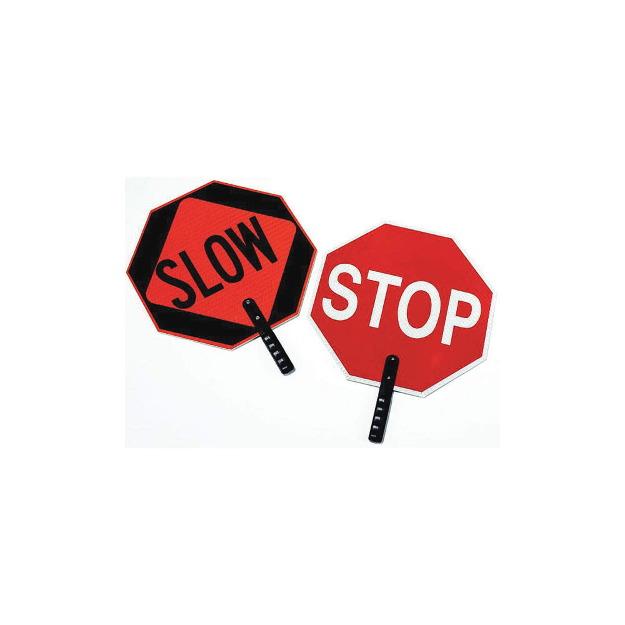 Cortina ABS Plastic Pole Mounted Paddle Sign, STOP/SLOW, 03-851, 18 Sign with 9 Polygrip Handle, Red on Orange Red/Orange