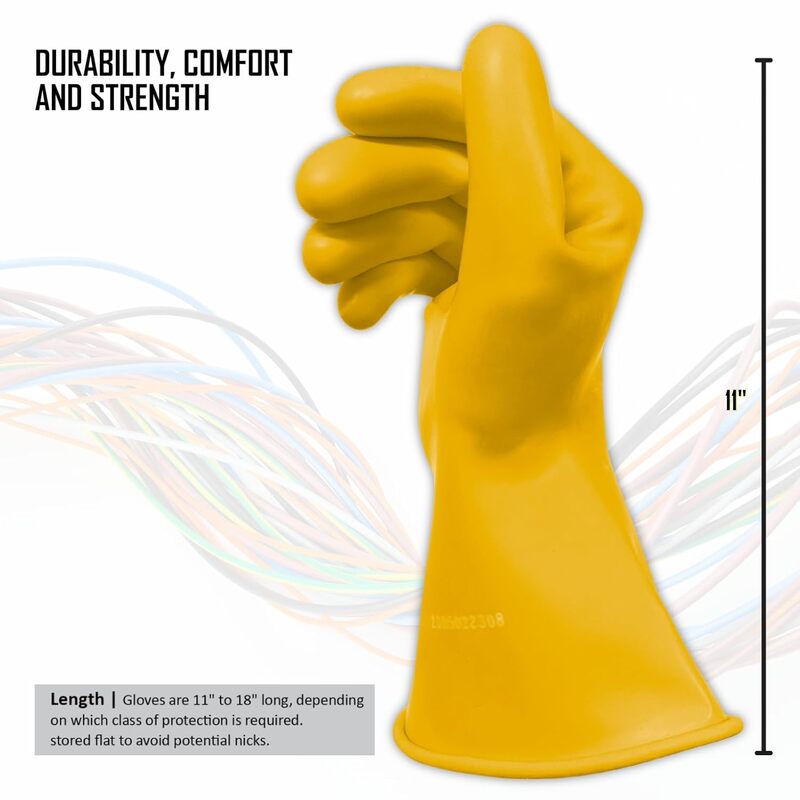 Class 00 Electrical Gloves,, Capacity, Volume, Rubber, 8, Yellow
