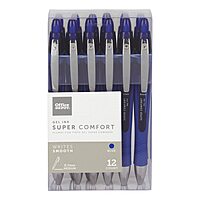 Office Depot Super Comfort Grip Retractable Gel Pens, Medium Point, 0.7 mm, Blue Barrel, Blue Ink, Pack Of 12